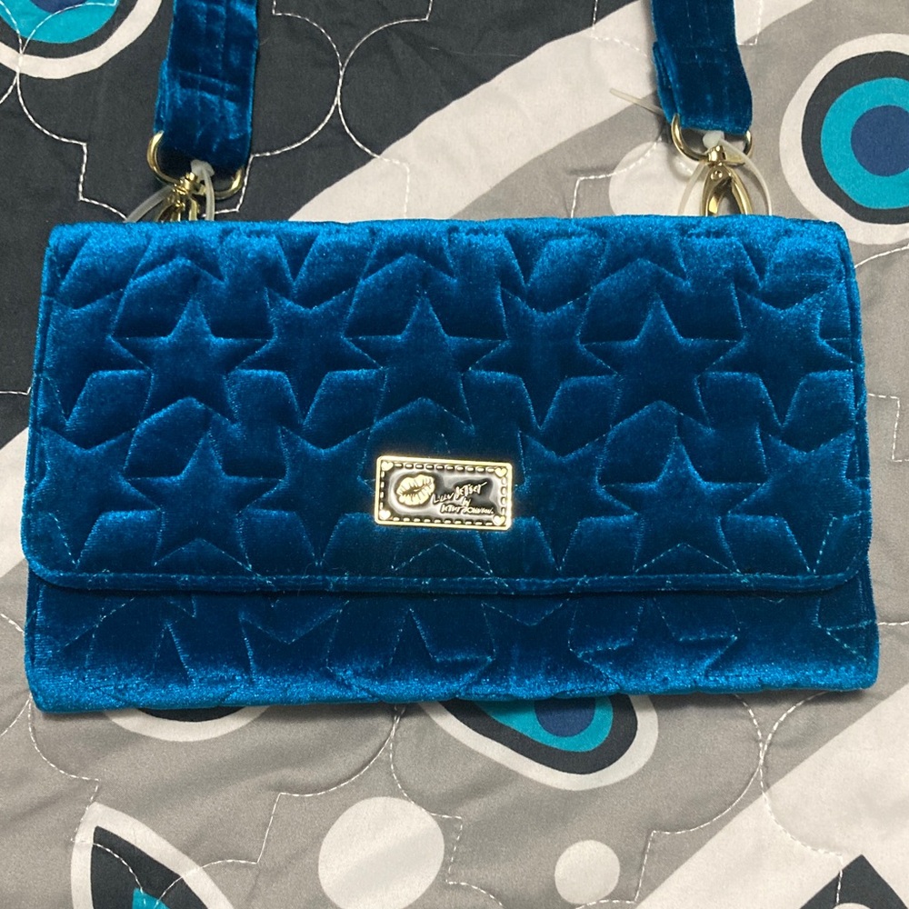 Betsey Johnson Star-Quilted Blue Velvet Clutch
